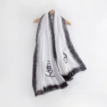 Хлопчатобумажный Льняной Шарф для женщин, черно-белый Головной платок с цветочным принтом, Женский Хиджаб, Осенняя мода, Легкая длинная шаль, обертывания