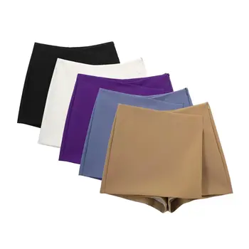 Женская асимметричная юбка-брюки в винтажном стиле с высокой талией и боковой молнией, универсальные однотонные асимметричные брюки-юбки с узкой юбкой