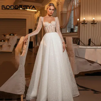 RODDRSYA Элегантное свадебное платье трапециевидной формы в стиле милой принцессы 2023, свадебные платья с длинным рукавом, придворный шлейф, Vestidos De Novia
