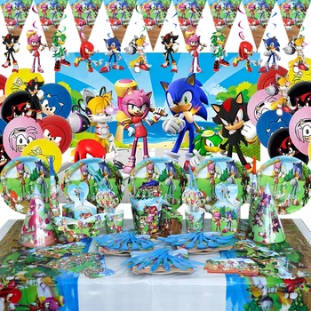 Мультяшные принадлежности Sonics для вечеринки для детей На День рождения Бумажная Тарелка Чашка Салфетки Воздушный шар Украшения для Душа ребенка