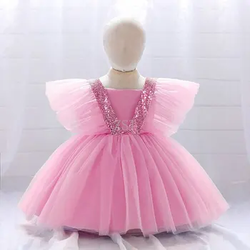Элегантное детское платье на 1 день рождения для девочек, кружевное платье принцессы с цветочным узором для маленьких девочек, вечернее платье для свадебной вечеринки, детское праздничное платье