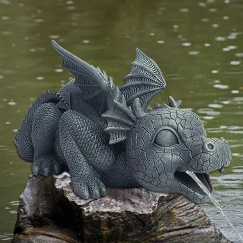 Фонтан Статуя Дракона Скульптура Водяного дракона из смолы, устойчивая к атмосферным воздействиям Реалистичная статуя дракона с водяными брызгами на открытом воздухе