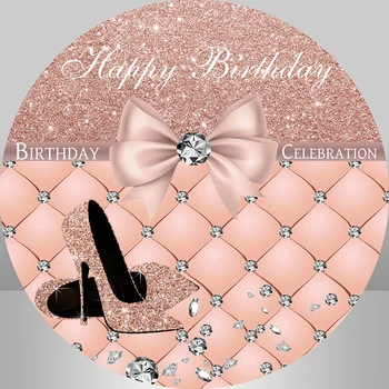 Розовый бант, круг из розового золота, блестящий бриллиант, круглый фон для вечеринки по случаю дня рождения для взрослых, баннер для торта