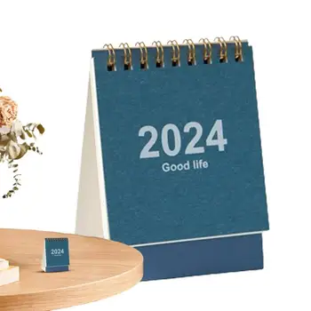 Маленький настольный календарь Маленький настольный календарь на 2024 год из плотной бумаги в двухпроводном переплете Крошечный календарь Учебный год Ежемесячный календарь