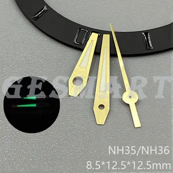 Стрелки часов Lume с золотой отделкой зеленого цвета для механизма NH35, NH36, NH38, NH70, NH71, NH72