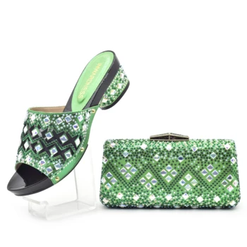 doershow/комплекты итальянской обуви и сумок в африканском стиле для вечеринки с камнями, зеленые итальянские сумки, подходящие сумки!   SDF1-3