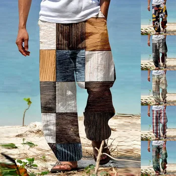 Мужские брюки Летние брюки Пляжные брюки с эластичной резинкой на талии и 3D принтом в полоску L Брюки Мужские приталенные Повседневные галстуки Одежда M