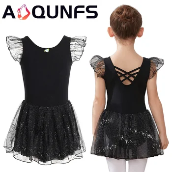 Балетная юбка для девочек AOQUNFS, танцевальное платье, Одежда для детей, женское трико, хлопковые костюмы с коротким рукавом, танцевальное платье из тюля