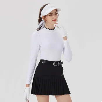 Одежда для гольфа BG, Женский топ, Низ с рюшами и воротником, Быстросохнущий дышащий тонкий трикотаж, высококачественная футболка
