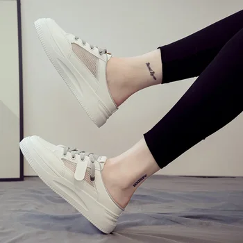Модные Белые Женские туфли 2023 года, Новый Стиль, на плоской подошве, Летние Туфли на тонкой подошве Baotou Half Slipper