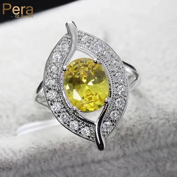 Pera Модные женские украшения для вечеринок, прозрачный Белый Кубический цирконий, женские кольца для пальцев в форме больших глаз с желтым хрустальным камнем R019