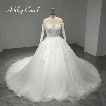 Королевское свадебное платье Эшли Кэрол 2024, Невидимый вырез, аппликации с длинными рукавами, Свадебное платье, официальные Реальные фотографии, Vestidos De Novia