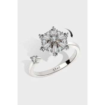Вращающееся кольцо из стерлингового серебра S925, открывающееся для снятия беспокойства и давления, циркон женский