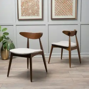 Обеденные стулья из ткани для помещений, комплект из 2 предметов, светло-серый, ореховый