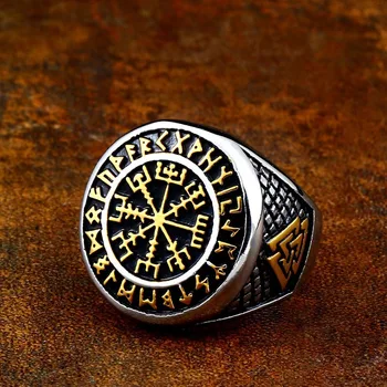 Кольцо со славянским компасом Викингов, стальное кольцо Воина, мужская ретро-трендовая подвеска, Повседневные украшения для вечеринок, Мужские кольца Оптом