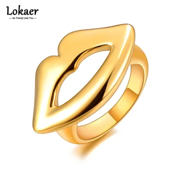 Персонализированные кольца для губ Lokaer из нержавеющей стали для женщин, Золотое кольцо для литья металла ручной работы, водонепроницаемые ювелирные изделия R23054