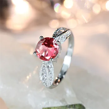 Кольцо с круглым камнем из розового желтого кристалла, Обручальное кольцо с белым цирконом, Изящное Серебряное Обручальное кольцо для женщин, вечерние украшения