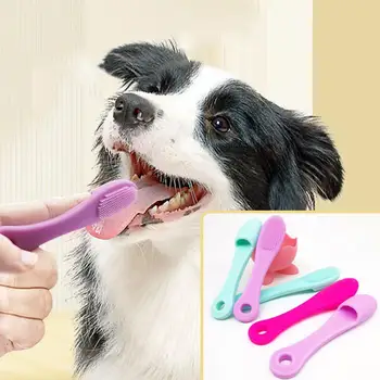 Щетка для домашних животных с длинной ручкой, мягкая зубная щетка для собак и кошек, нежная силиконовая щетка для чистки зубов, инструмент для ухода за домашними животными