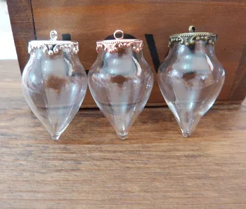 20 компл. /лот 15x35 мм прозрачная стеклянная бутылка с пузырьками в форме сердца и лоток с пуговичной короной -вариант цвета лотка