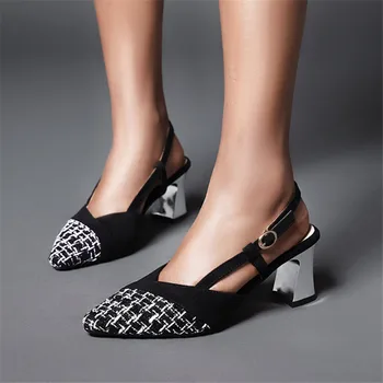 2020 женские замшевые туфли на высоких каблуках заостренный носок босоножки толстый высокий каблук Весна Леди вечеринка каблуки черный бежевый 32-43
