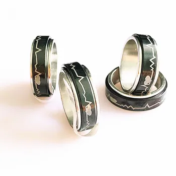36 шт./лот, дизайн электрокардиограммы, вращающееся кольцо из нержавеющей стали, для мужчин и женщин, рисунок сердцебиения, декомпрессионные украшения, подарок