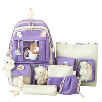 5 шт./компл. Детский школьный рюкзак, женская милая школьная сумка, сумка для книг, сумка для ноутбука для девочек-подростков, учениц начальной школы