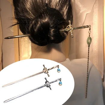2023 Новая шпилька с металлическим мечом в стиле панк, простые палочки для волос в китайском стиле для женщин, Заколка для волос, Свадебные украшения для волос, Аксессуары в подарок