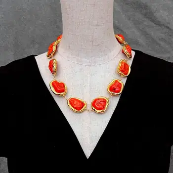 YYGEM 24x30 мм, Оранжевый Цвет, Бирюзовый, Позолоченное ожерелье, Женские украшения, подарок