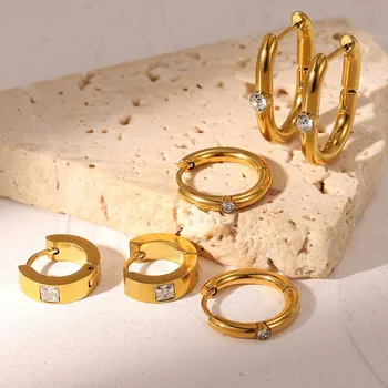 2021 Новые Отполированные маленькие серьги-кольца Bold Circle Loop, выложенные камнем Циркон, для женщин, женские базовые обручи из нержавеющей стали