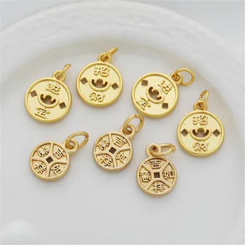 18-каратное золото, древний метод привлечения денег и сокровищ, круглый кулон 12 мм, ожерелье ручной работы, браслет для подвешивания