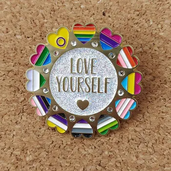 Брошь Love Yourself Rainbow Love Pride, Металлический значок, Бейдж для мужской и женской одежды, аксессуары для школьных ранцев, булавка