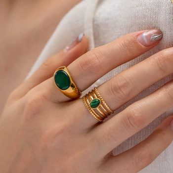 Uworld Водонепроницаемое кольцо из натурального малахита, открывающееся из нержавеющей стали, золотые украшения, модное геометрическое обручальное кольцо, подарок для вечеринки.