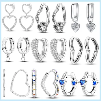 Маленькие серьги-сердечки из серебра 925 пробы, Модные серьги-кольца с цирконами и цветами для женщин, Свадьба, Помолвка, подарок на День рождения