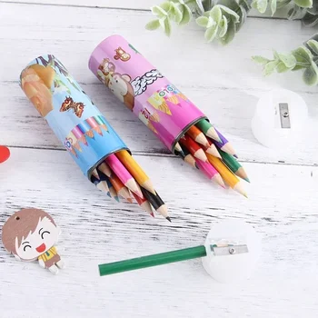 Карандаш для детской мини-школы Kawaii Art Цветной 12 деревянных для раскрашивания Корейские канцелярские принадлежности для рисования Карандаши для рисования