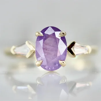 Роскошное женское кольцо с фиолетовым кристаллом, Очаровательное Золотое Свадебное кольцо с овальным камнем Для женщин, Обручальное кольцо с цирконом для невесты
