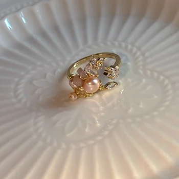 Винтажное кольцо с регулируемым жемчугом и фианитами в стиле барокко для женщин, обручальное кольцо