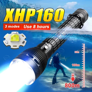 2023 Новейший профессиональный светодиодный фонарик для дайвинга XHP160, супер Мощный Подводный фонарь, 800-метровый Фонарь для подводного плавания с аквалангом, Факел для подводного плавания