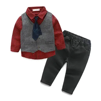 Новая одежда для маленьких мальчиков Рубашка и жилет, пальто и брюки, ансамбль одежды для мальчиков Garcon, детская одежда 7BBSET 020