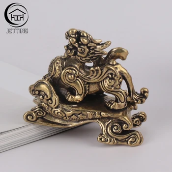 Старинная латунная статуэтка китайского мифического зверя, маленькие украшения, винтажные фигурки Lucky Pixiu, настольные украшения, чайные питомцы
