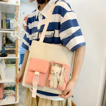 5 шт./компл., женский рюкзак Kawaii в Корейском стиле, милый рюкзак для студенток, большой емкости, школьный ранец, сумка на шнурке, кошелек