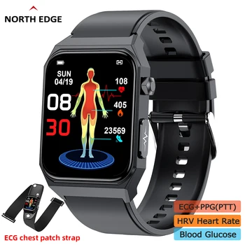 NORTH EDGE 1,9-дюймовые Мужские Смарт-часы ECG + PPG Пульсометр Монитор Уровня Глюкозы в крови Давление Кислорода Температура тела Smartwatch