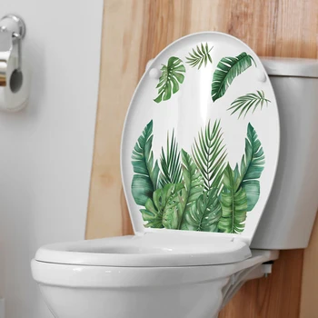 Зеленые растения, листья, Наклейка на туалет, Ванная Комната, Туалетный шкаф, Самоклеящиеся обои, художественные наклейки для украшения дома