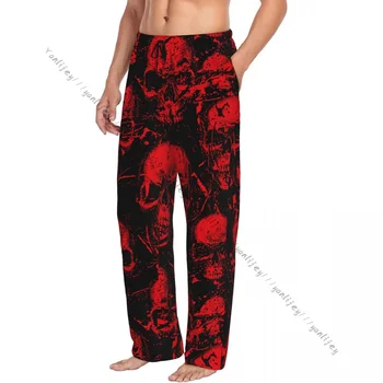 Мужские пижамные штаны, Мужские брюки для отдыха, мужские пижамные штаны с красными зловещими черепами