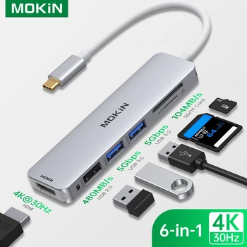 USB C Концентратор HDMI-адаптер для MacBook Pro 2019/2018, ключ MOKiN 5 в 1 USB-C-HDMI, устройство чтения карт Sd/TF, 2 порта USB 3.0 (серебристый)