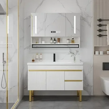 Современный шкафчик для ванной комнаты в скандинавском стиле, туалетный столик с умным зеркалом, простая раковина для ванной комнаты напольного типа, встроенный умывальник, мебель для ванной комнаты
