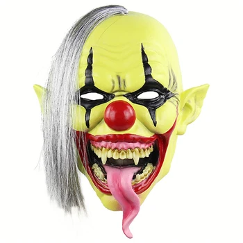 Страшная латексная маска клоуна на Хэллоуин, маскарадный костюм для косплея, полностью для головы зеленого цвета