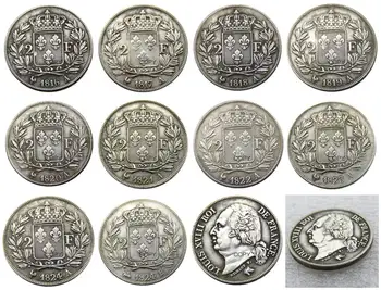 Франция (1816-1821A) 10 шт Копировальных монет Людовика XVIII, покрытых серебром, по 2 франка
