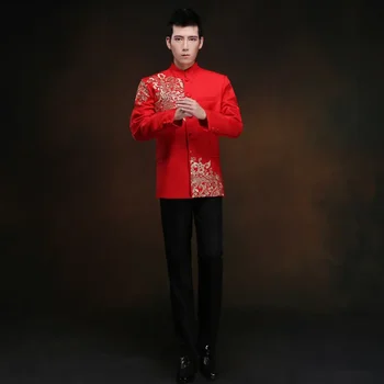 красная туника мужская традиционная китайская мужская восточная одежда Shanghai tang cheongsam top свадебный китайский костюм tang для мужчин