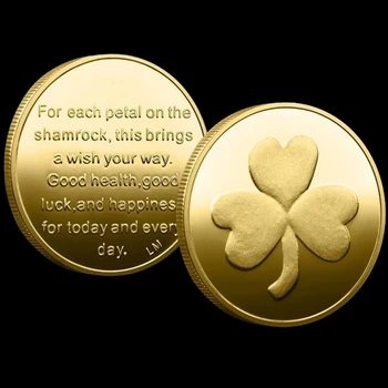 Ирландский День Святого Патрика 3-Листовой Клевер Совениор Монета Трилистник Памятная Счастливая Монета Подарки на Удачу