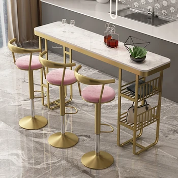 Барные столы из скандинавского золотистого железа, современная барная мебель, кухня, высокий барный стол, Минималистичный домашний бар, спинка с возможностью подъема, вращающийся стул